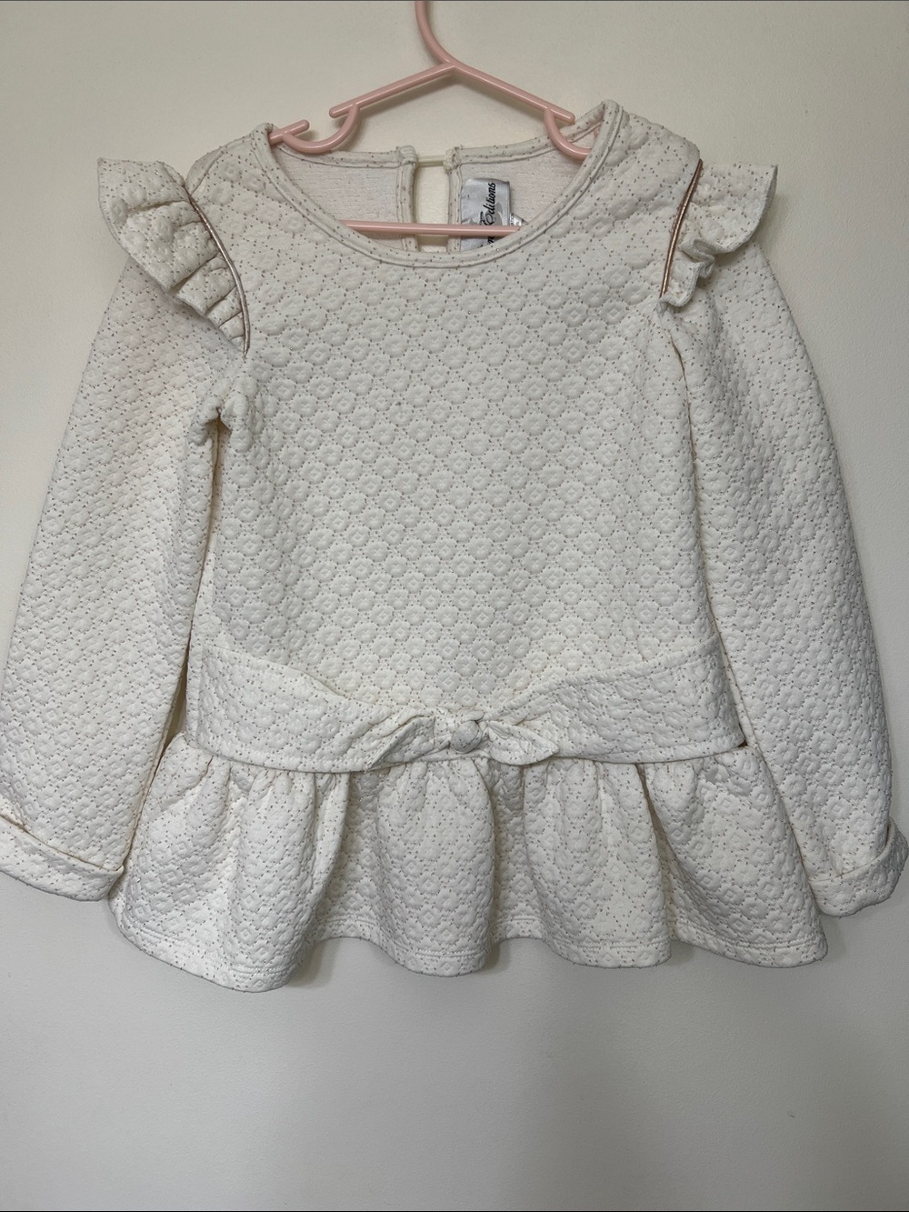 Rare Editions Cream Quilted Ruffle Peplum Bow Top